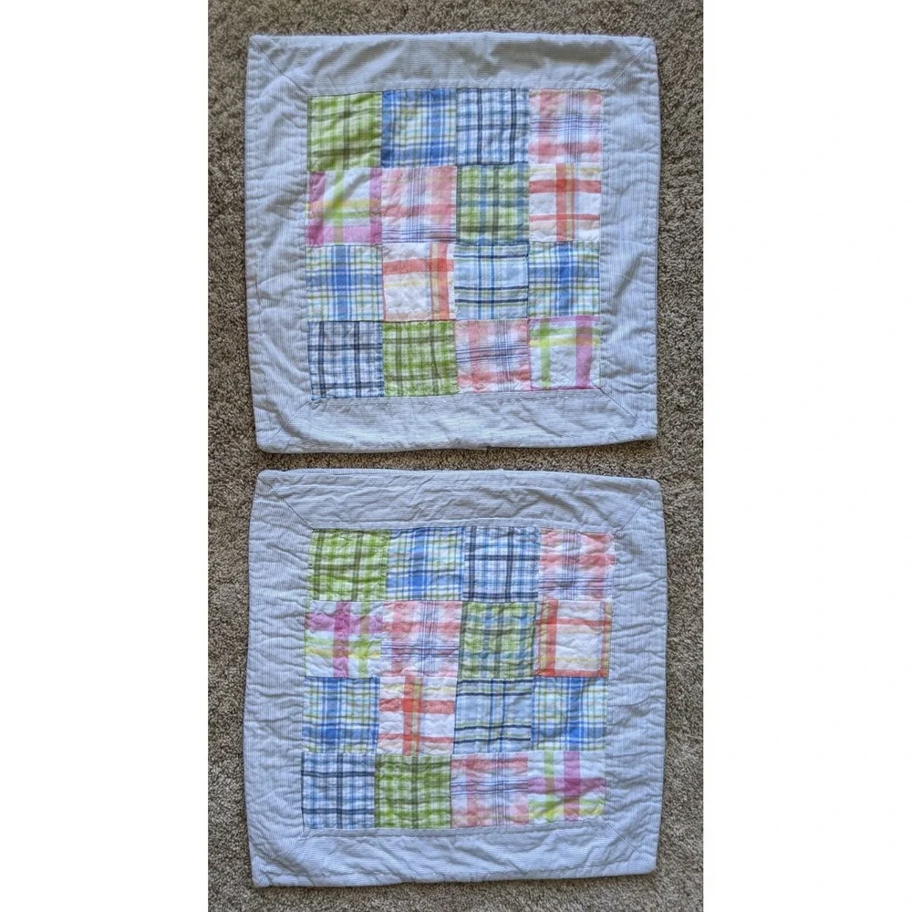 2 NAUTICA Patchwork Quilt Pillow Cover Sham 16x16